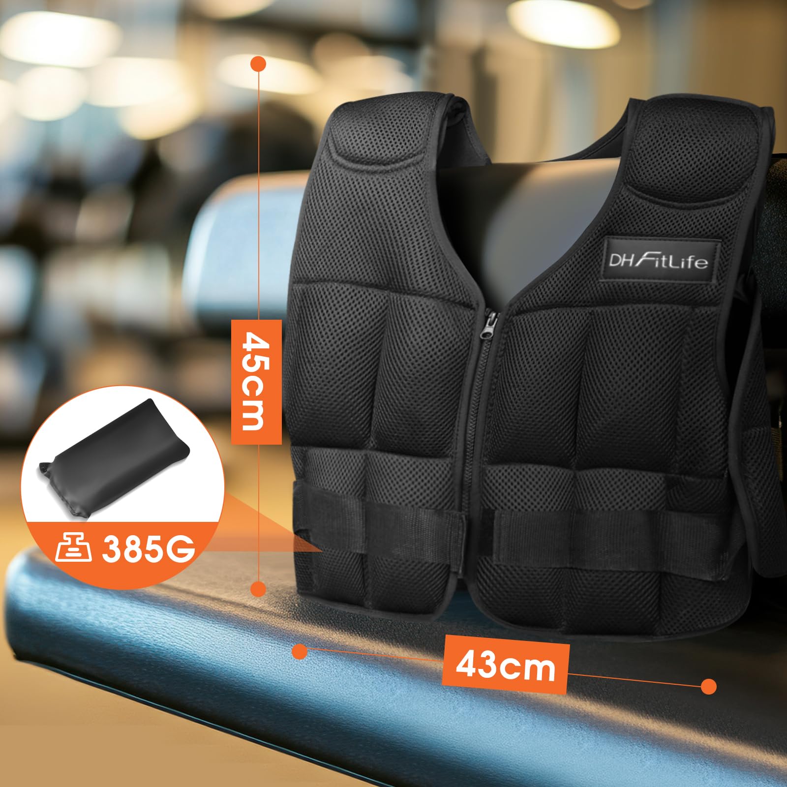 DH FitLife Verstellbare Gewichtsweste 10/20/30KG zum Muskelaufbau u. Krafttraining | Weighted Vest | Laufweste Damen Herren | Fitness Trainingsweste (Schwarz-10kg)
